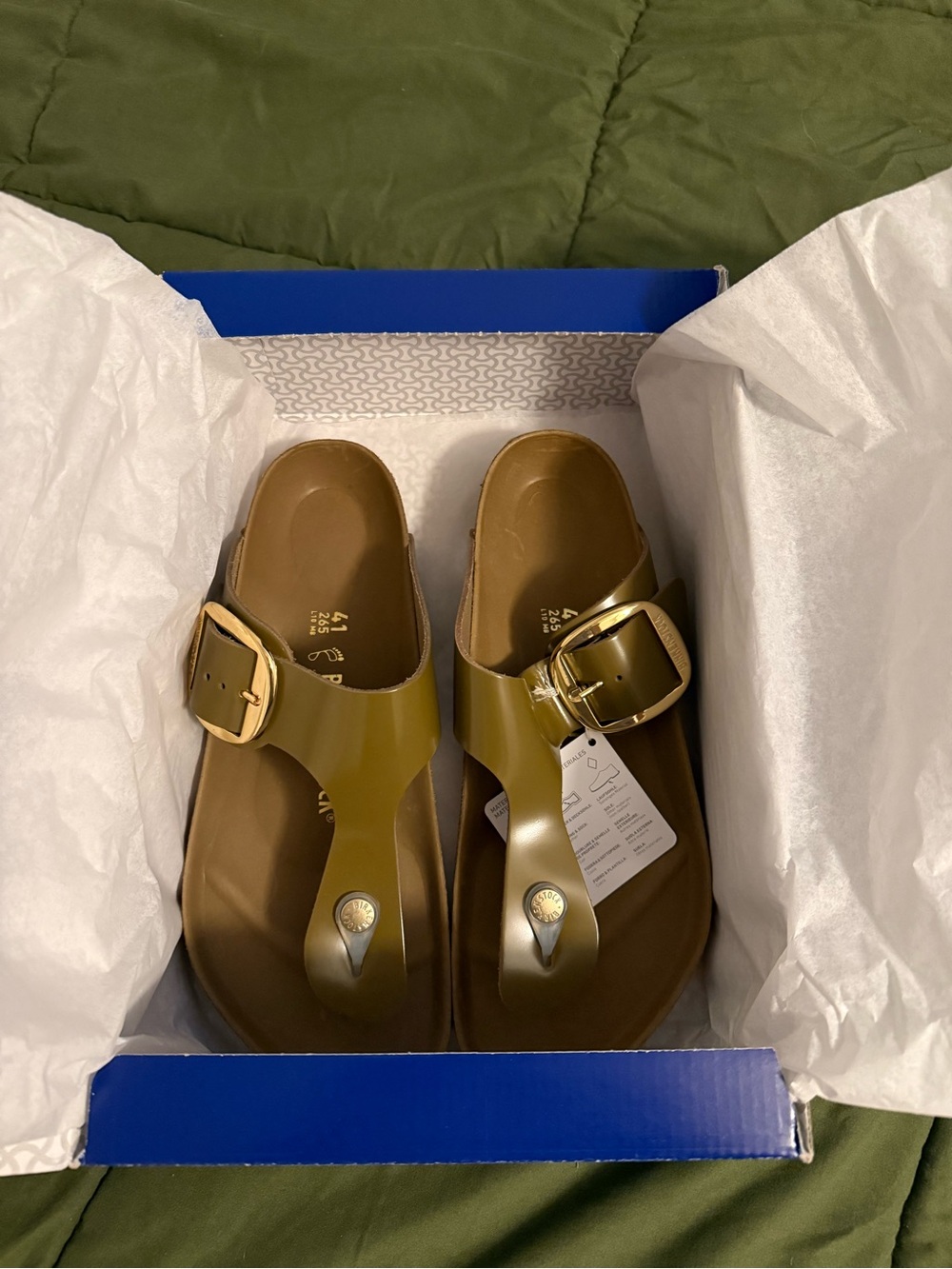 Birkenstock Gizeh Big Buckle Sandals High Shine Mud Green 41